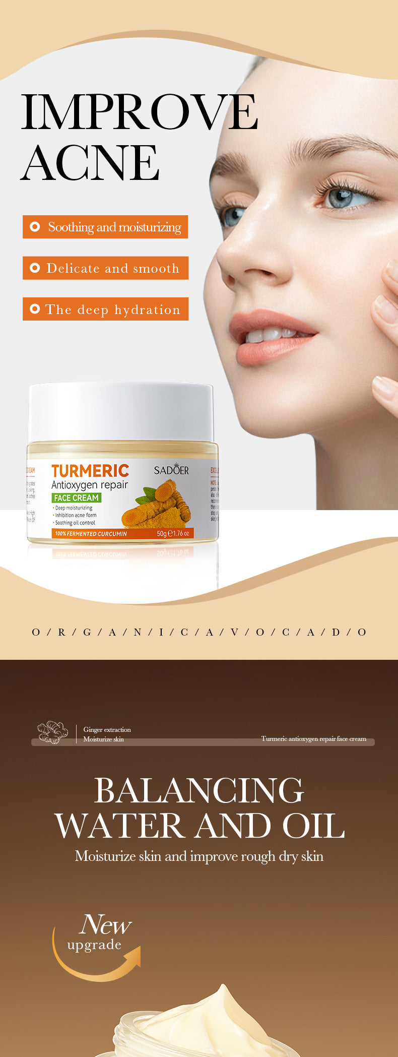 Full English Turmeric Skincare Set SADOER Cleansing, moisturizing, hydrating five-piece set for  foreign trade wholesale