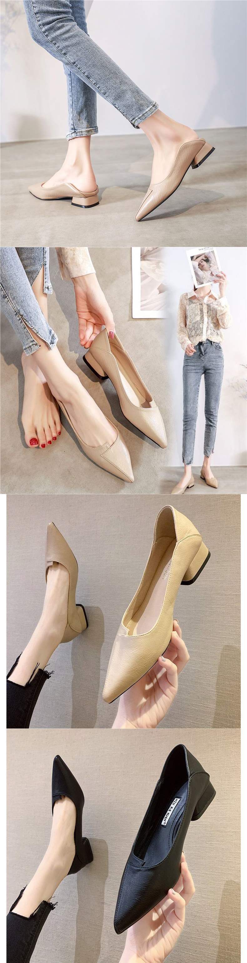 Real Soft Leather Autumn New Style Women's Single Shoes Thick Heel Shallow Mouth High Heels Korean Style Mom Shoes Mid Heel Versatile Grandma Shoes