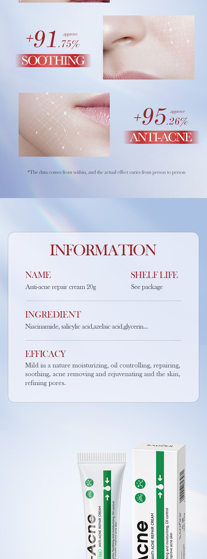 Cross-border Acne Treatment Cream20g Hydrating Moisturizing Anti-Acne Face Cream Wholesale from Foreign Trade Manufacturer