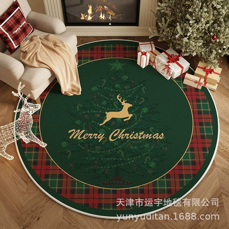 American Christmas Decoration Round Floor Mat Bedroom Living Room Non-Slip Foot Mat Carpet Manufacturer Can Label and Ship on Behalf