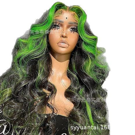 Highlight Green Body Wave Wig Skunk Stripe Lace Front Wig