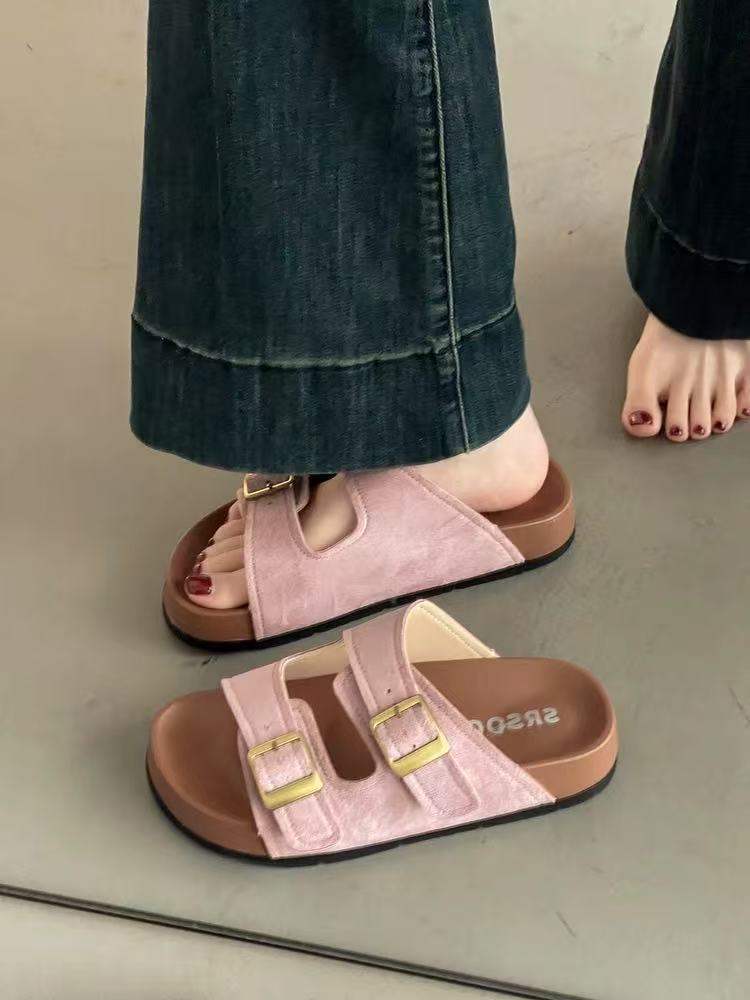 Platform Slippers Women's Summer Outerwear2025New Super Hot Beach Slip-On Yellow Birkenstock Sandals