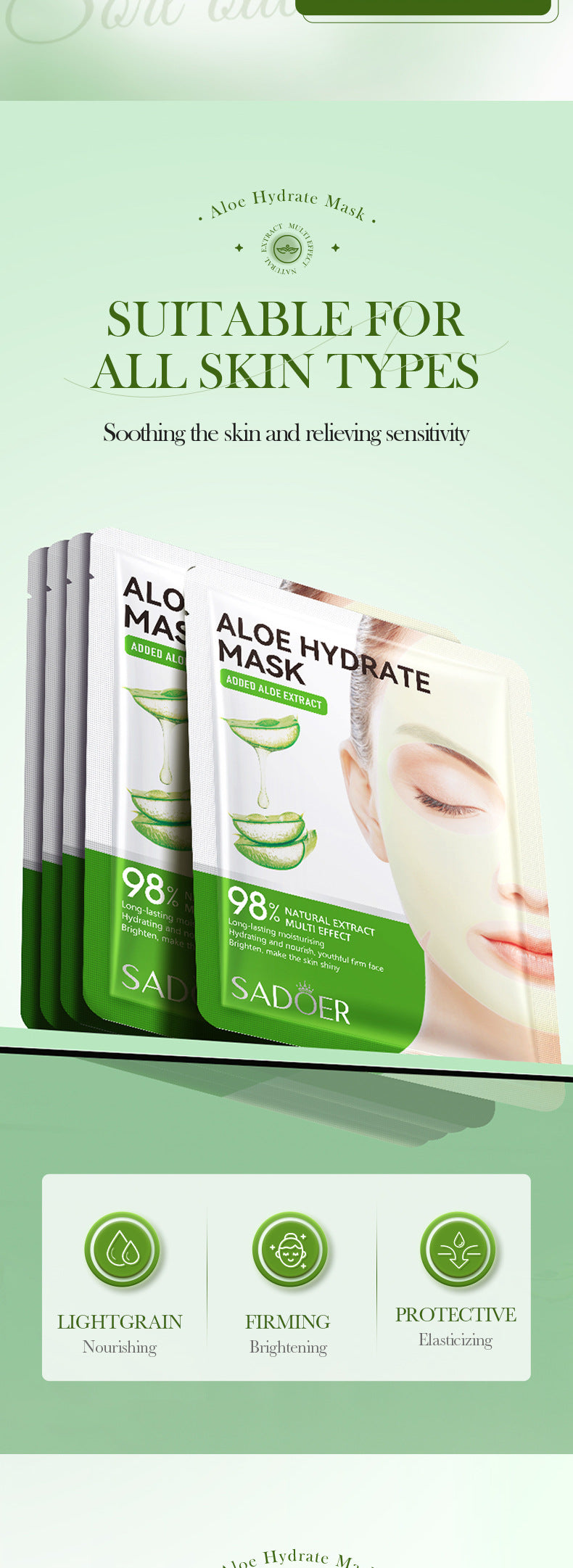 Facial Mask25g SADOER Aloe Vera VC Moisturizing and Rejuvenating Face Mask Sheet Pack for Cross-Border Wholesale