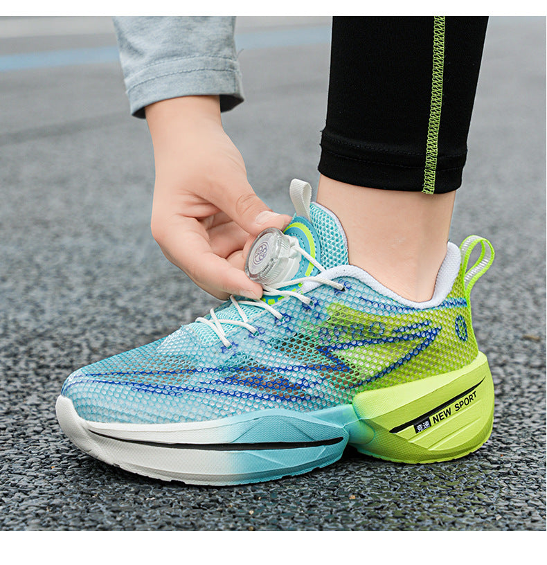 Red Rabbit Breathable Mesh Children's Rotating Buckle Trendy Shoes Boys' Non-Slip Wear-Resistant Sports Shoes Girls' Casual Mesh Running Shoes