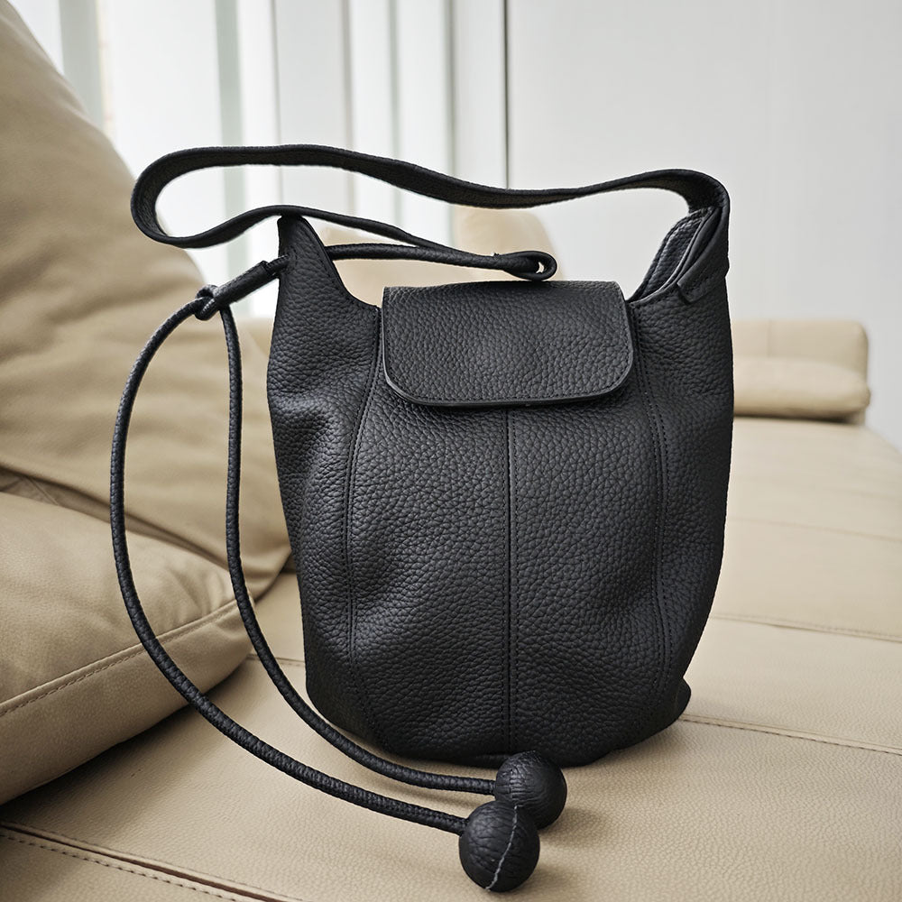 Genuine Leather Bucket Bag2025Autumn and Winter New Women's Bag Casual Fashion Versatile Single Shoulder Crossbody Large Capacity Pumpkin Bag