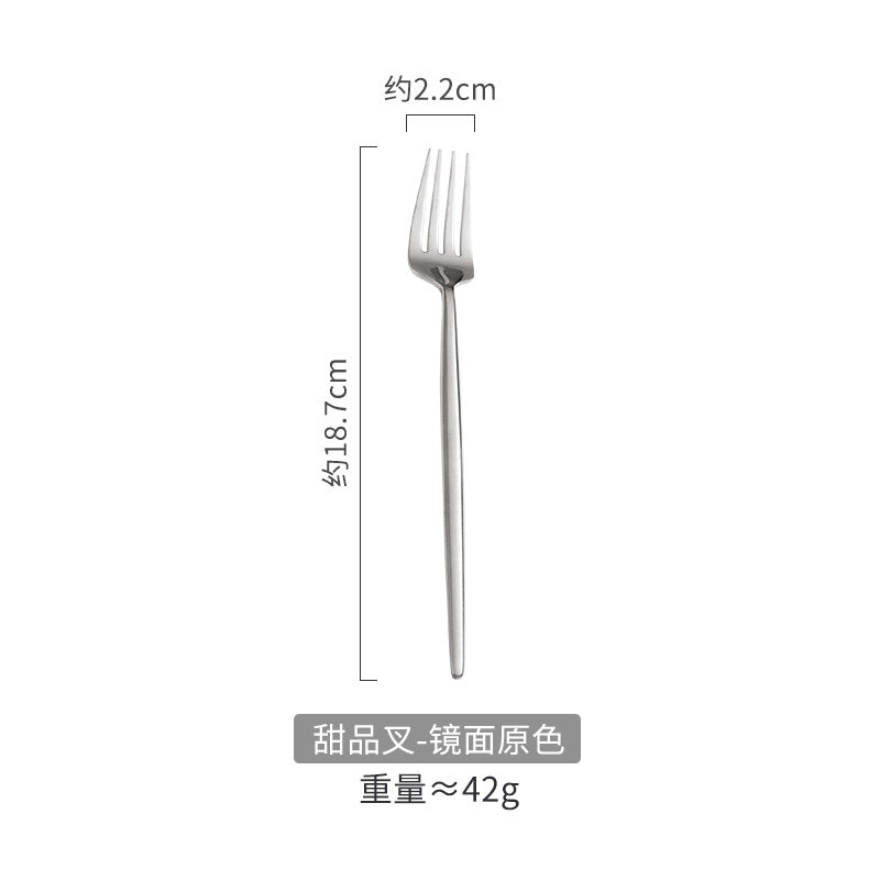 Portuguese Tableware304Glossy Round Handle Main Dinner Knife Fork Spoon Thick Mirror Dessert Spoon Fruit Fork Ice Spoon