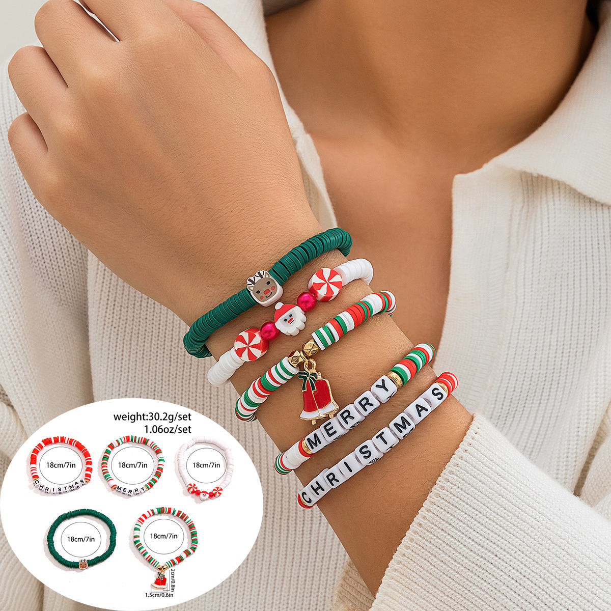 Women's Holiday Gift Bracelet Santa Claus Set Snowman Soft Clay Ornaments European and American Christmas Bracelet