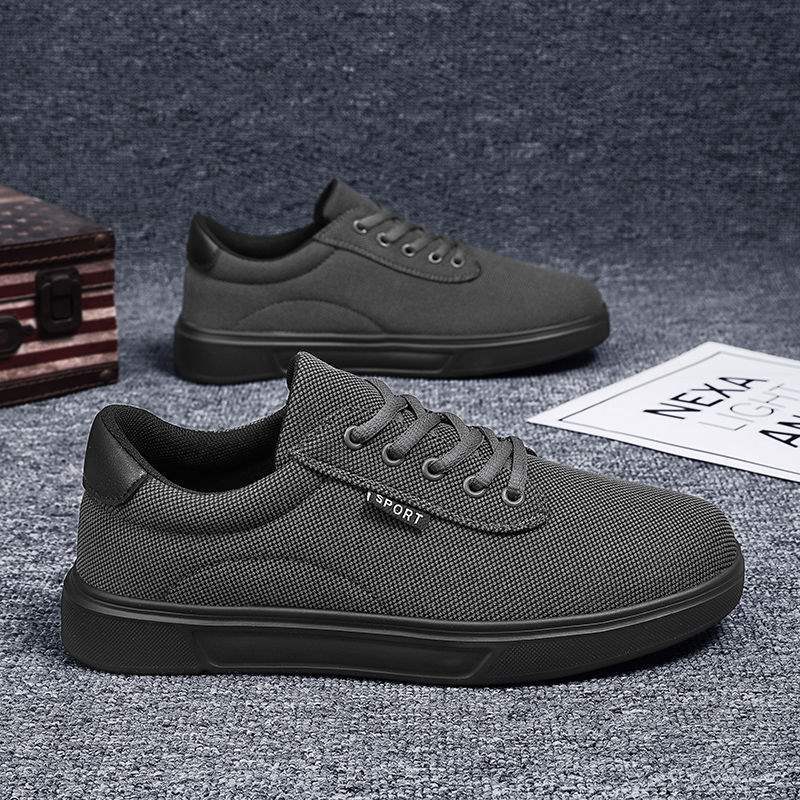 Men's Work Shoes Autumn Breathable Thin Full Black Casual Canvas Sneakers Youth Non-Slip Chef Office Trendy Shoes