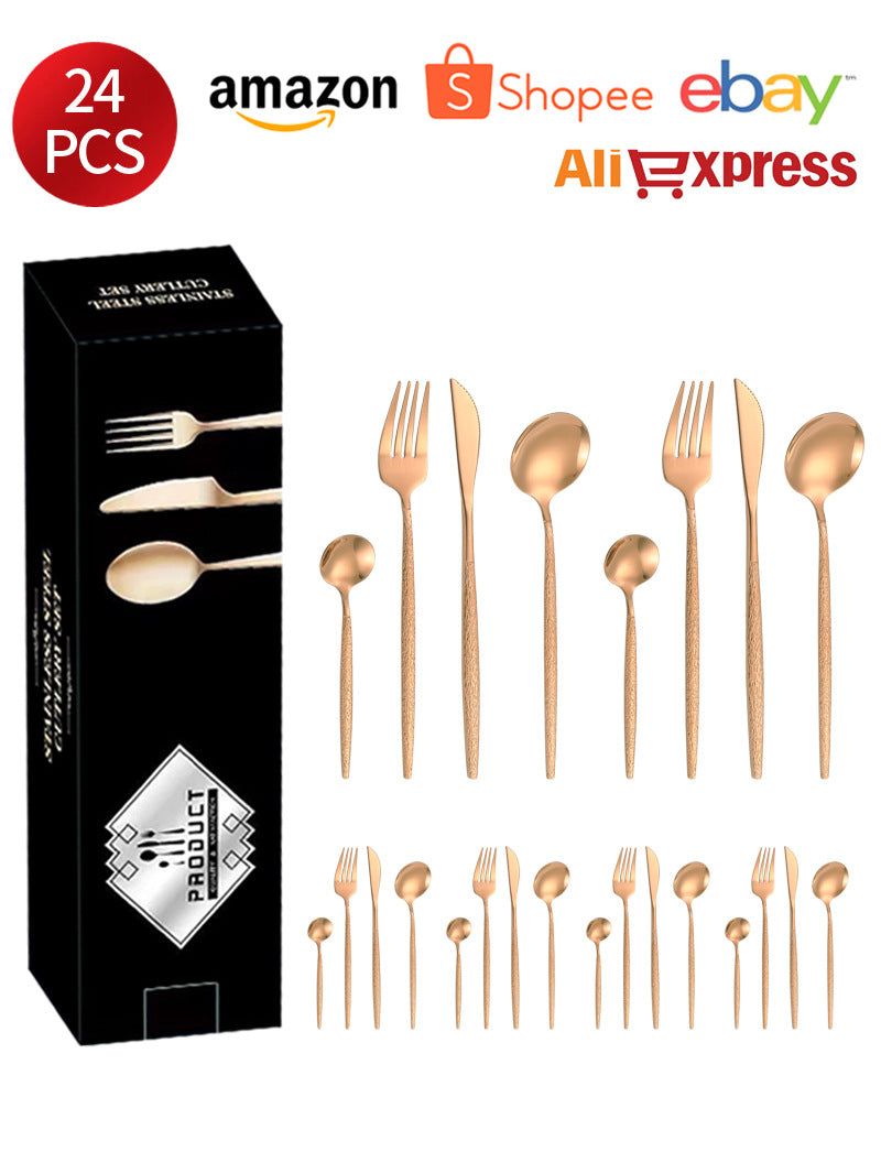 Stainless Steel Cutlery Western Knife Fork Spoon Restaurant Steak Knife Fork Hammer Pattern Portugal24Set