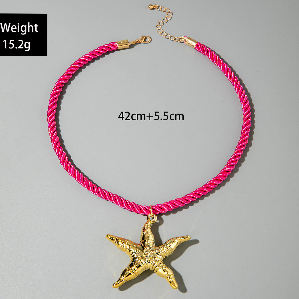 European and American Metal Ocean Style Starfish Pendant Necklace Jewelry Personality Exaggerated Star Beach Vacation Necklace for Women