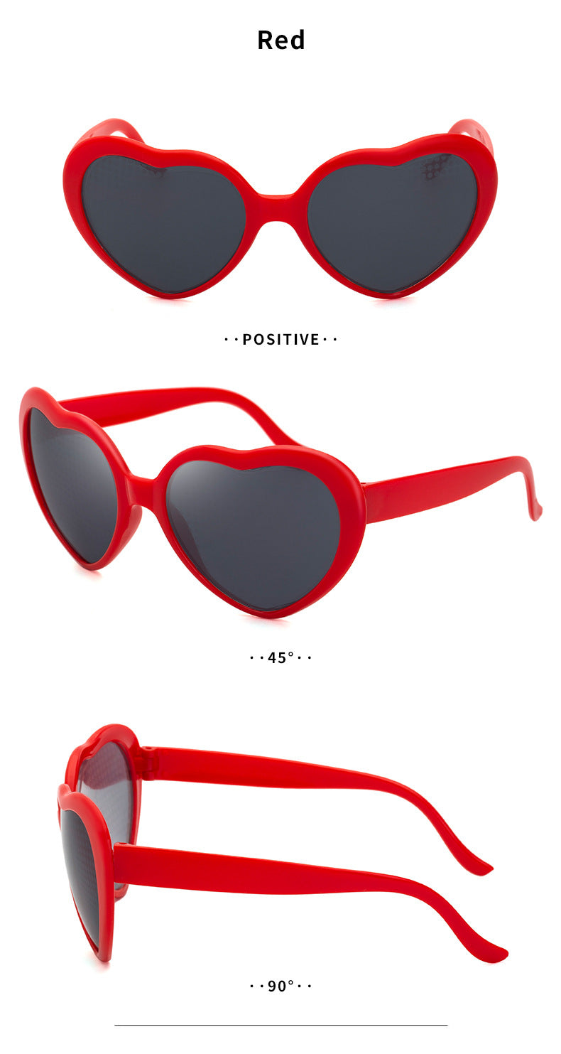 Light Changing Heart Romantic Glasses Night Internet Celebrity Same Style Sunglasses Trendy Heart Sunglasses Stage Performance