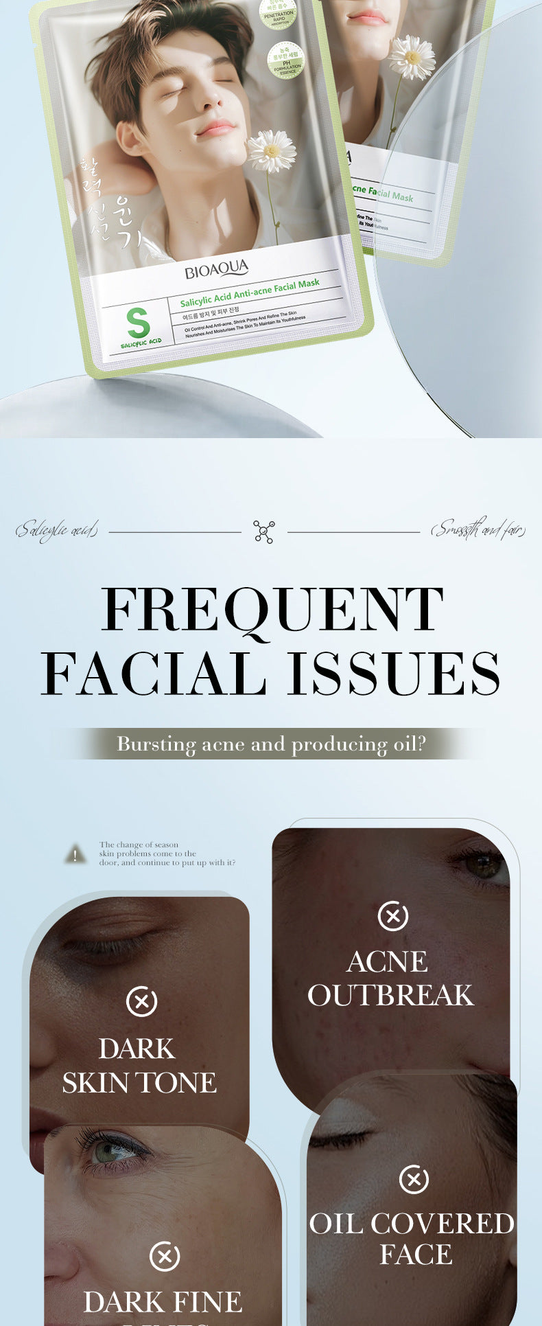 Salicylic Acid Anti-Acne Mask BIOAOUA Nourishing and Hydrating Moisturizing Face Mask Cross-Border Wholesale
