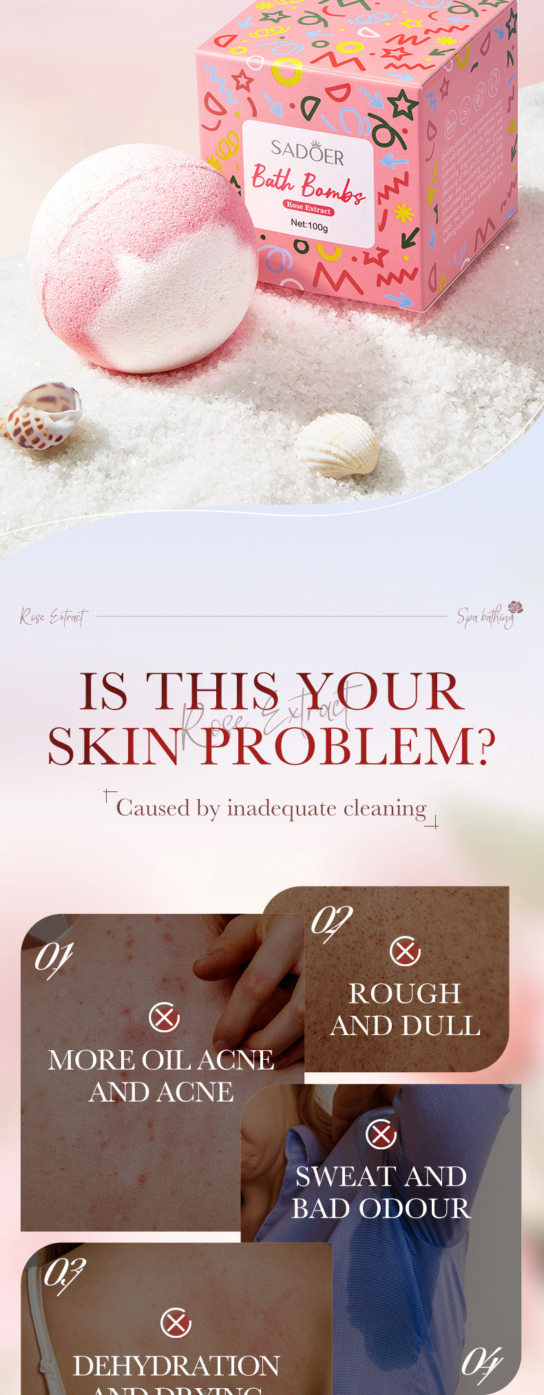 Rose Bath Salt Balls SADOER Deep Cleansing Body Universal Bath Ball Cross-Border Foreign Trade Wholesale