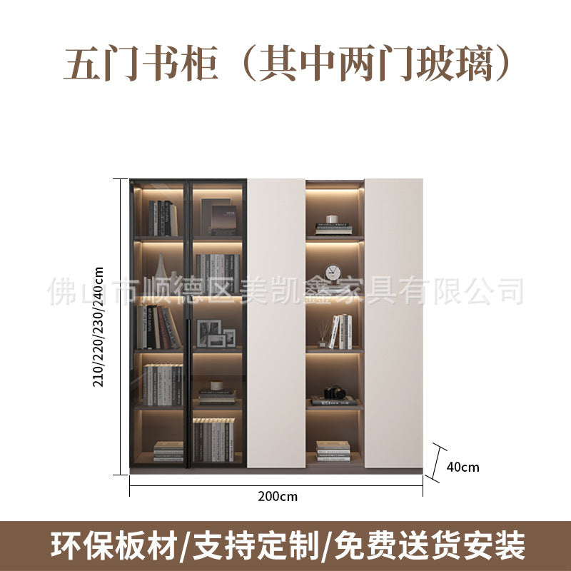 Heightened Solid Wood Bookcase with Glass Doors, Floor-standing Home-use Six-door Bookcase, High-end Storage Cabinet for Home Bedroom and Study Room