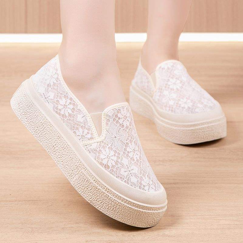 Women's Mesh Shoes2025Summer New Fisherman Shoes for Women, Breathable Hollow Mesh Mom Shoes, Slip-On Thick-Soled Casual Shoes