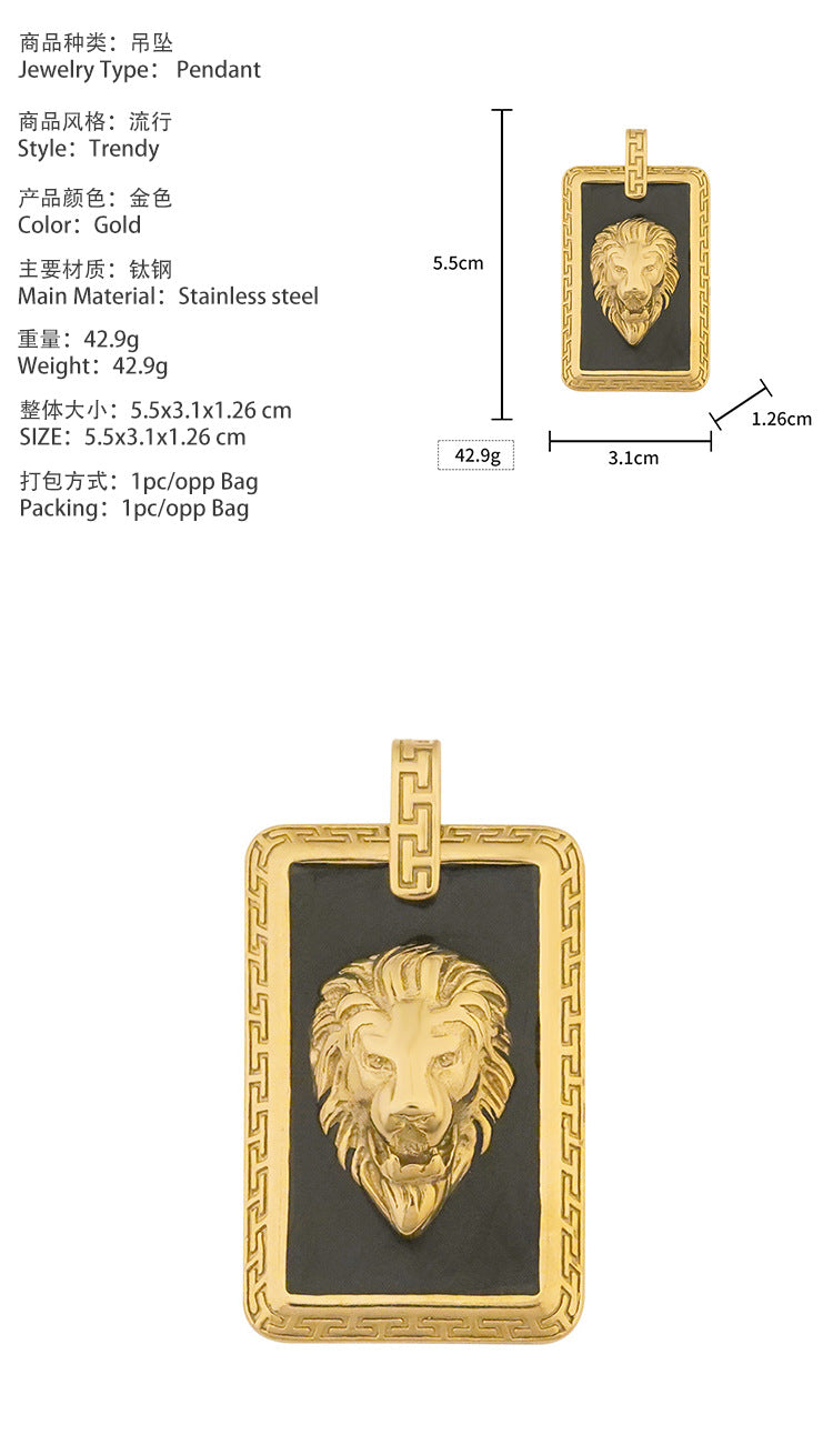 European and American Fashion Men's Stainless Steel Lion Head Pendant Personality Retro Epoxy Titanium Steel Electroplated gold Pendant Jewelry