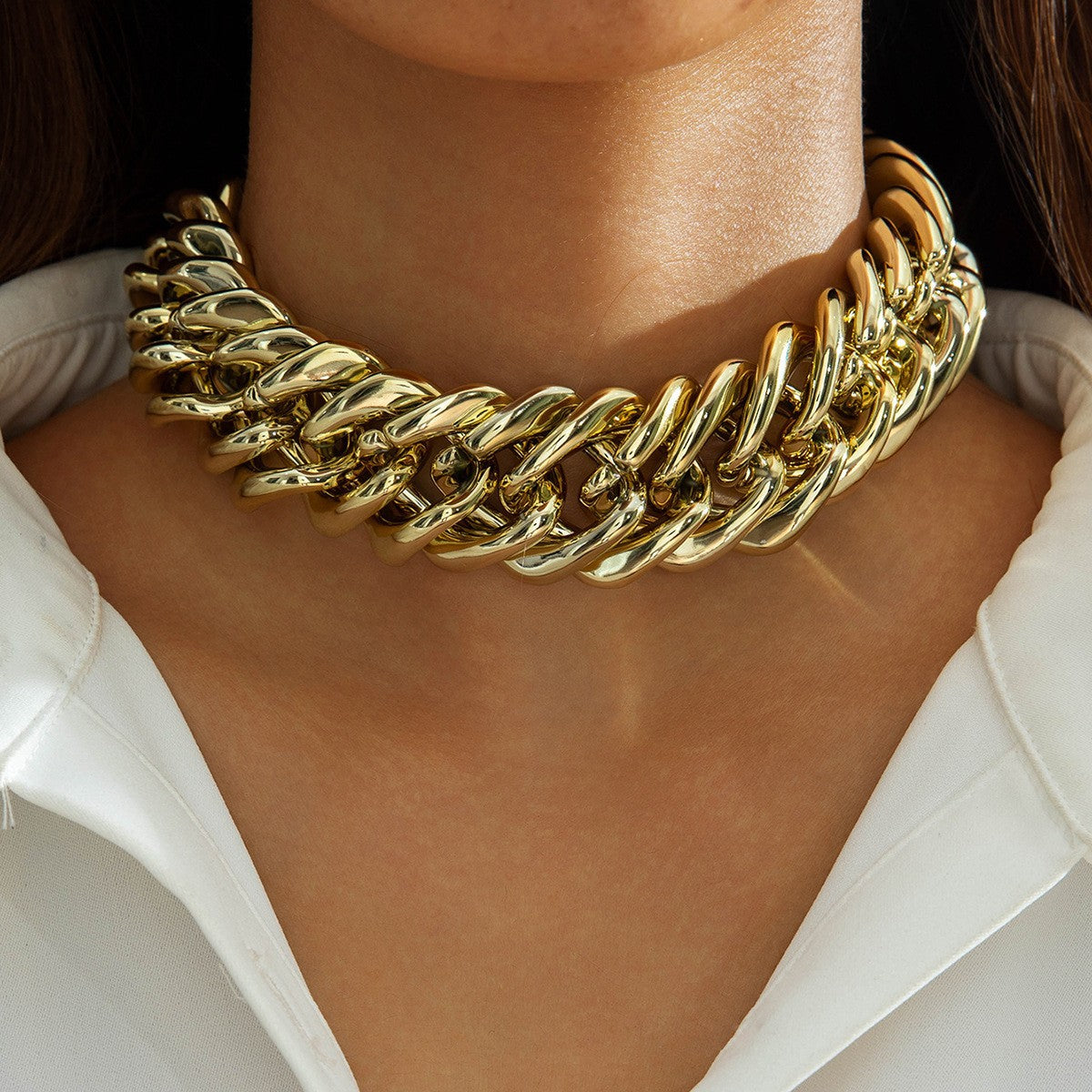 European and American Ornament Fashion Hip-Hop Short Thick Chain Geometric Necklace Metal Exaggerated Necklace