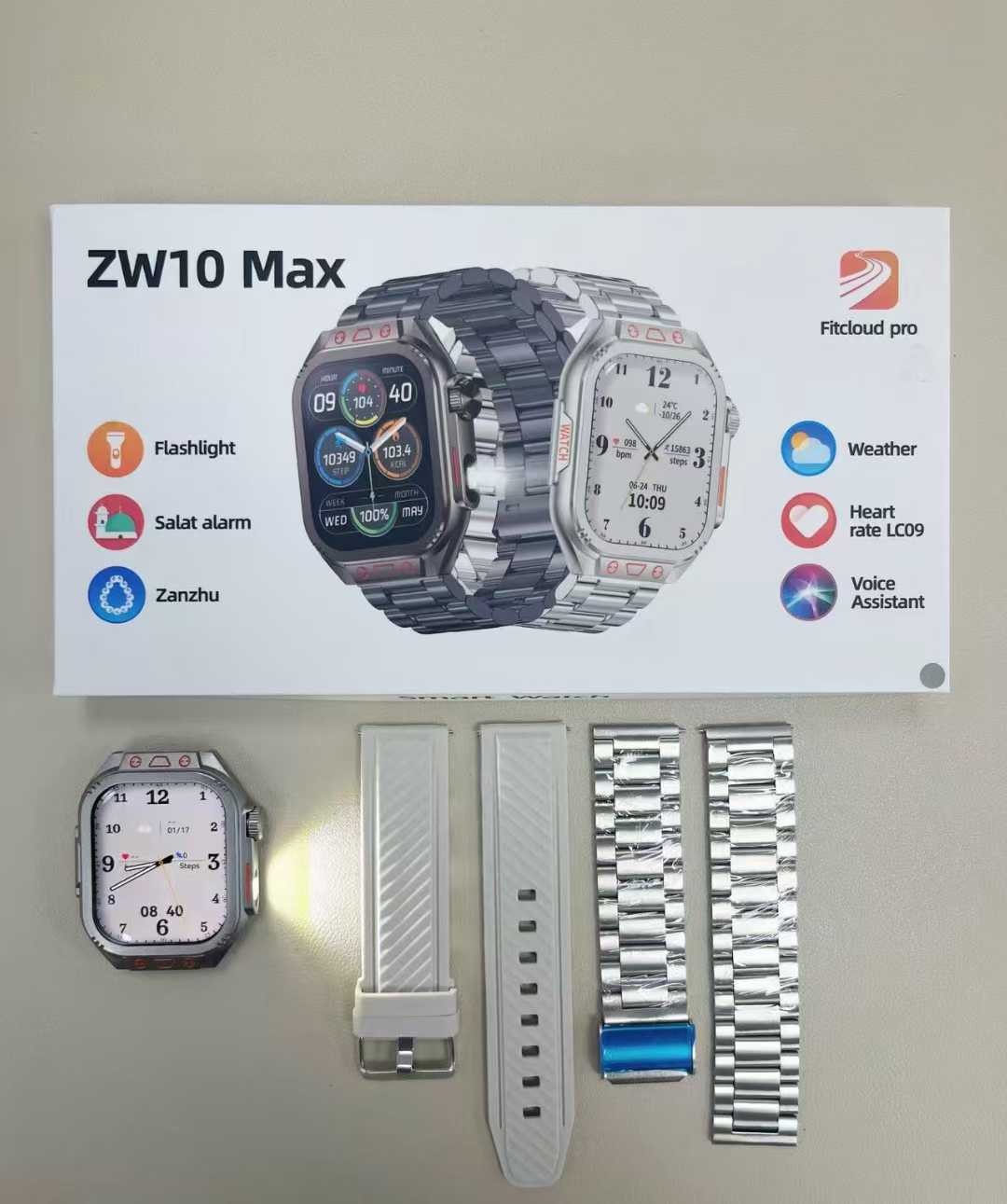 ZW10 Max Smart Watch Bluetooth Call True Heart Rate Step Sleep Monitor Flashlight Outdoor Three-Proof Sports