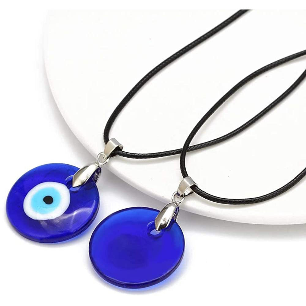 Devil's Eye Necklace European and American Wax Rope Necklace Turkish Blue Eye Women's Round Water Drop Necklace