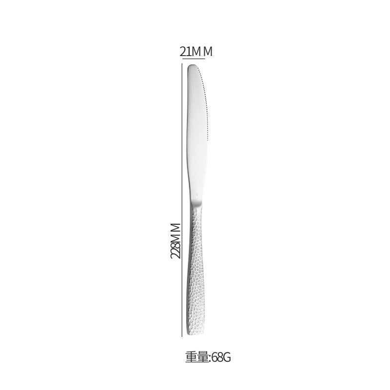 410Stainless Steel Cutlery Restaurant Western Hammered Square Handle Knife Fork Spoon Set Hotel Home Steak Knife Fork