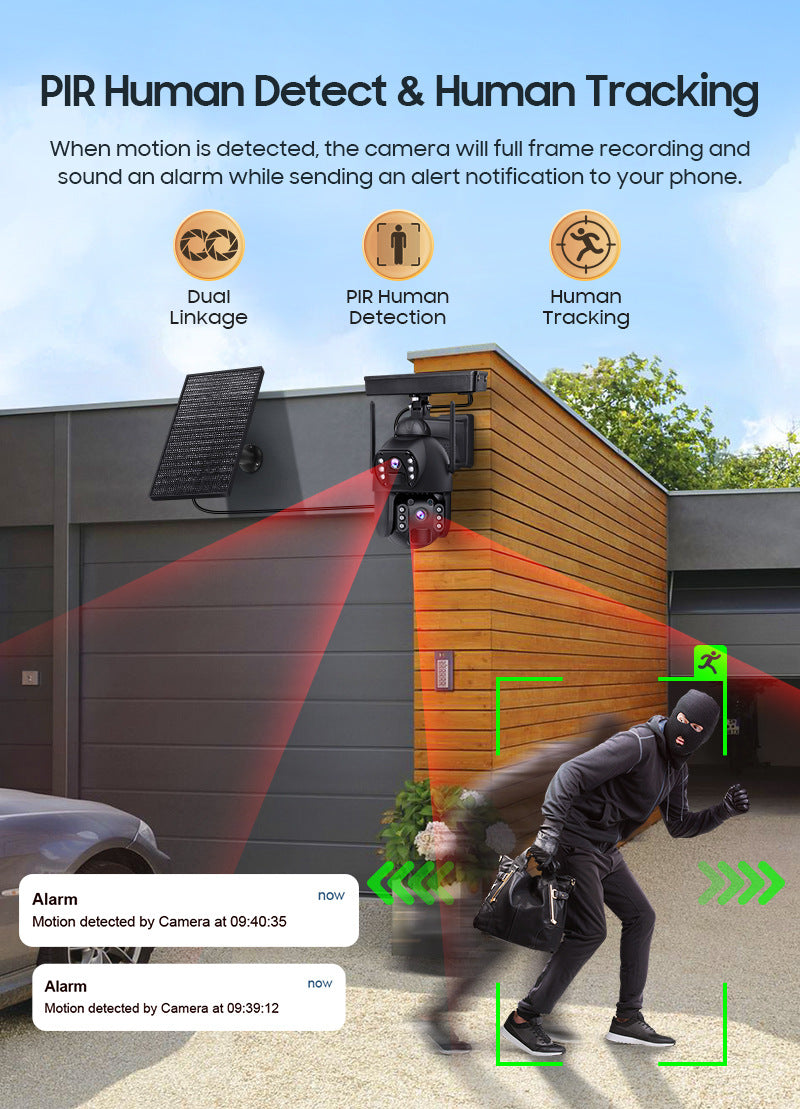 New Product AOV Low Frame Rate All Day Recording Surveillance4G Hd600MP Solar-powered Gun Ball Linked Camera