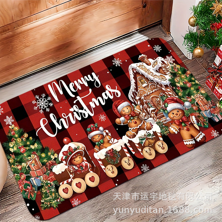 Christmas Flannel Doormat Holiday Decoration Entrance Mat Bathroom Water Absorbent Non-Slip Mat Customizable