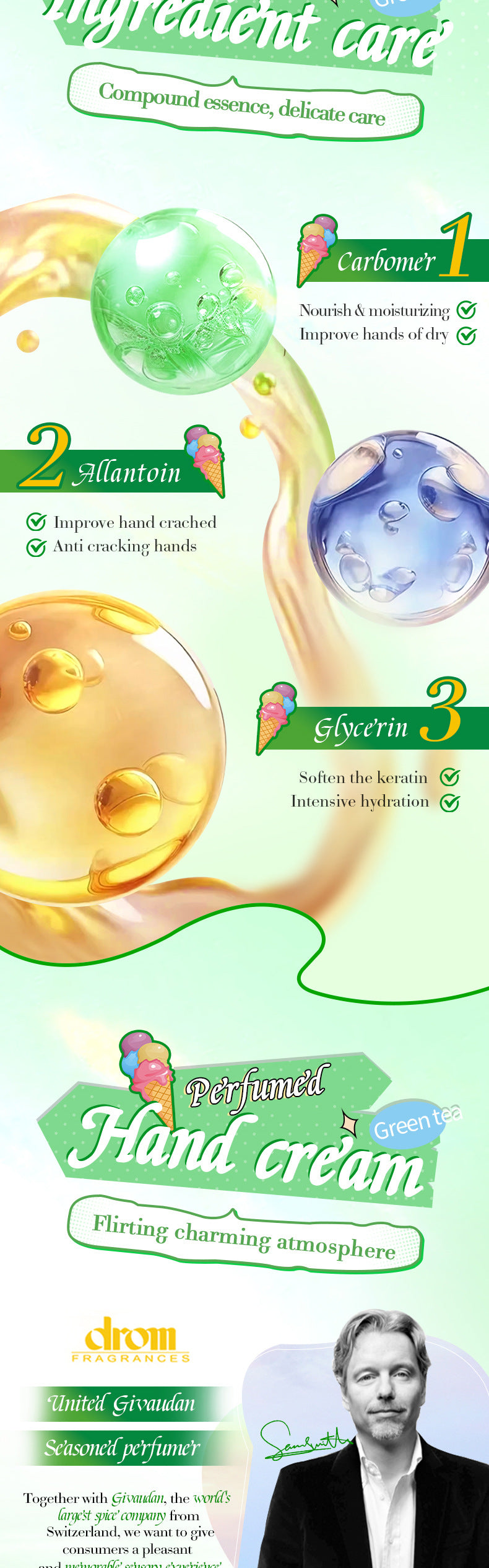 Green Tea Ice Cream Hydrating Hand Cream SADOER Autumn and winter hand cream cross-border foreign trade wholesale