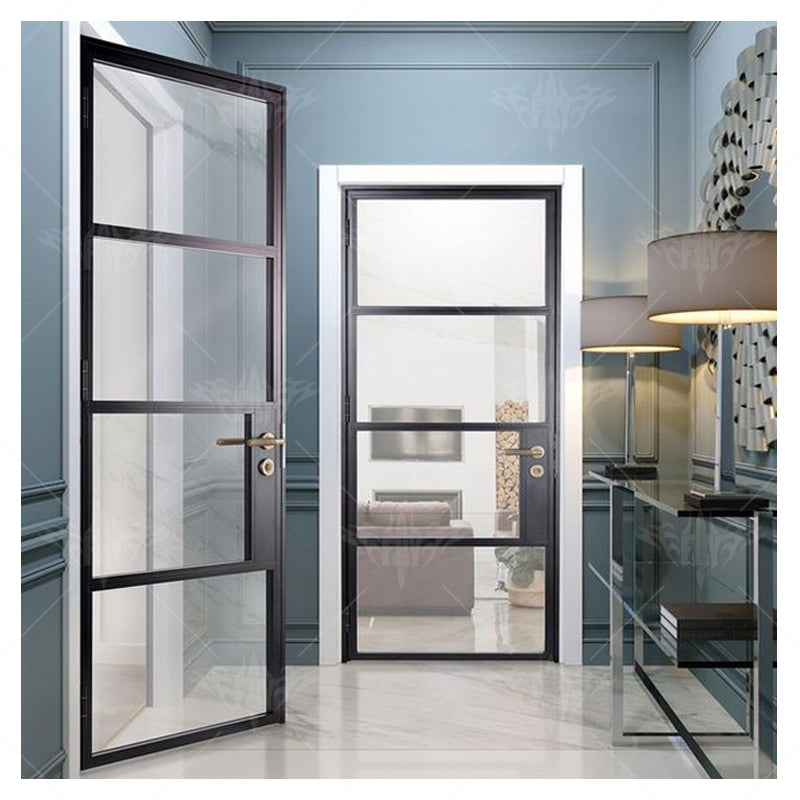 French Modern Apartment Metal Framed Tempered Glass Interior Double Door Entrance Glass Door