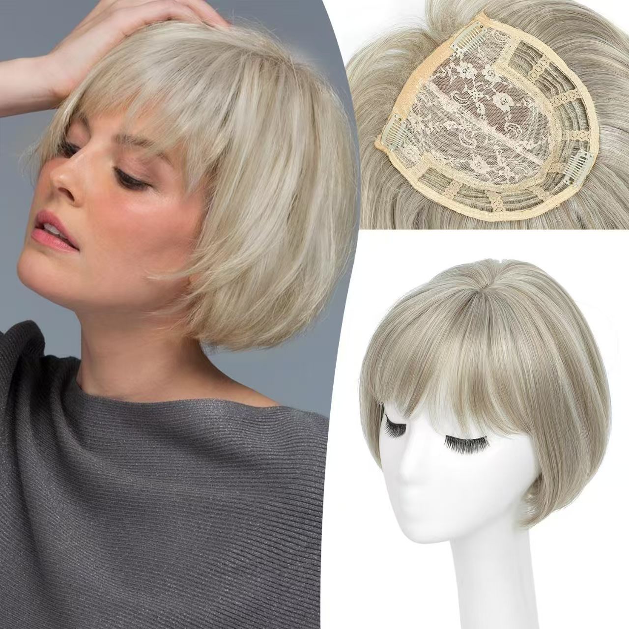 Women's Hair Topper Hairpiece bobo Head Export Cross-Border European and American Synthetic Hair Bangs Hairpiece