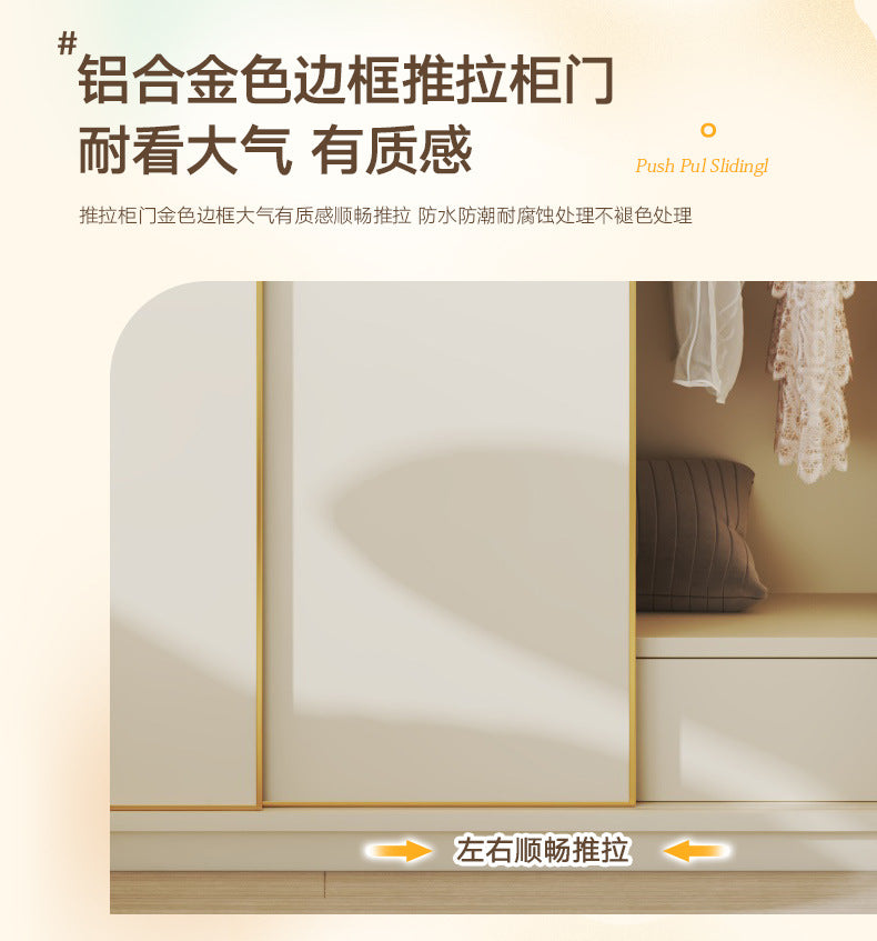 Modern Minimalist Sliding Door Wardrobe Corner Desk Integrated Combination Elevated Cabinet Top Master Bedroom Home Bedroom Wardrobe