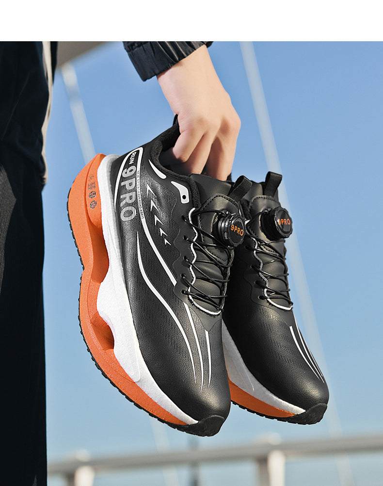 Winter New Leather Surface Fleece-Lined Warm Knob Buckle Sports Shoes Parent-Child Real Carbon Plate Soft Sole Rebound Cushioning Running Shoes