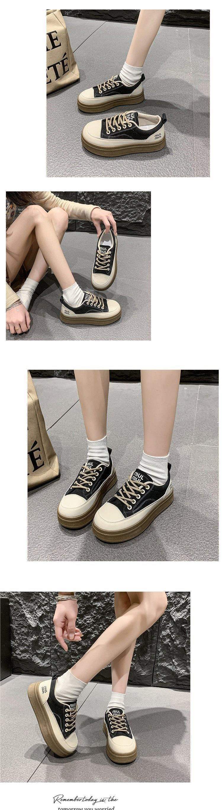 Thick-soled Height-increasing Women's Sneakers2025Spring New Niche Original Retro White Sneakers Sports Casual Shoes