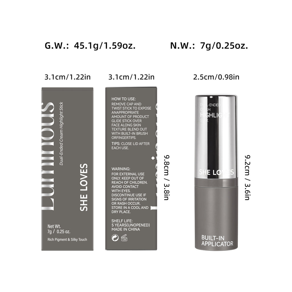Exclusive Supply sheloves Double-ended Highlight Stick European and American Makeup Pearlescent Fine Flash Brightening Water Light Cream Highlight