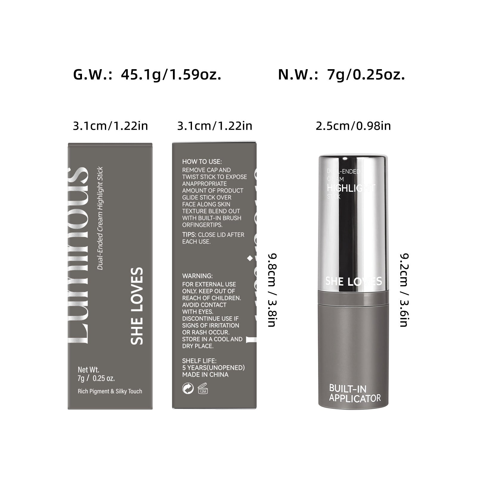 Exclusive Supply sheloves Double-ended Highlight Stick European and American Makeup Pearlescent Fine Flash Brightening Water Light Cream Highlight