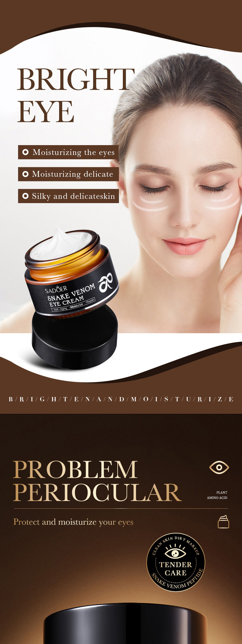 Full English Snake Venom Peptide Eye Cream SADOER Hydrating and Moisturizing Improves Dark Circles, Eye Bags, and Eye Wrinkles  Wholesale