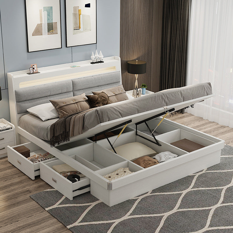 Custom Fabric Bed1.5Small Apartment Master Bedroom Soft Pack Technology Fabric Double Bed Simple Solid Wood Storage Bed Organizer