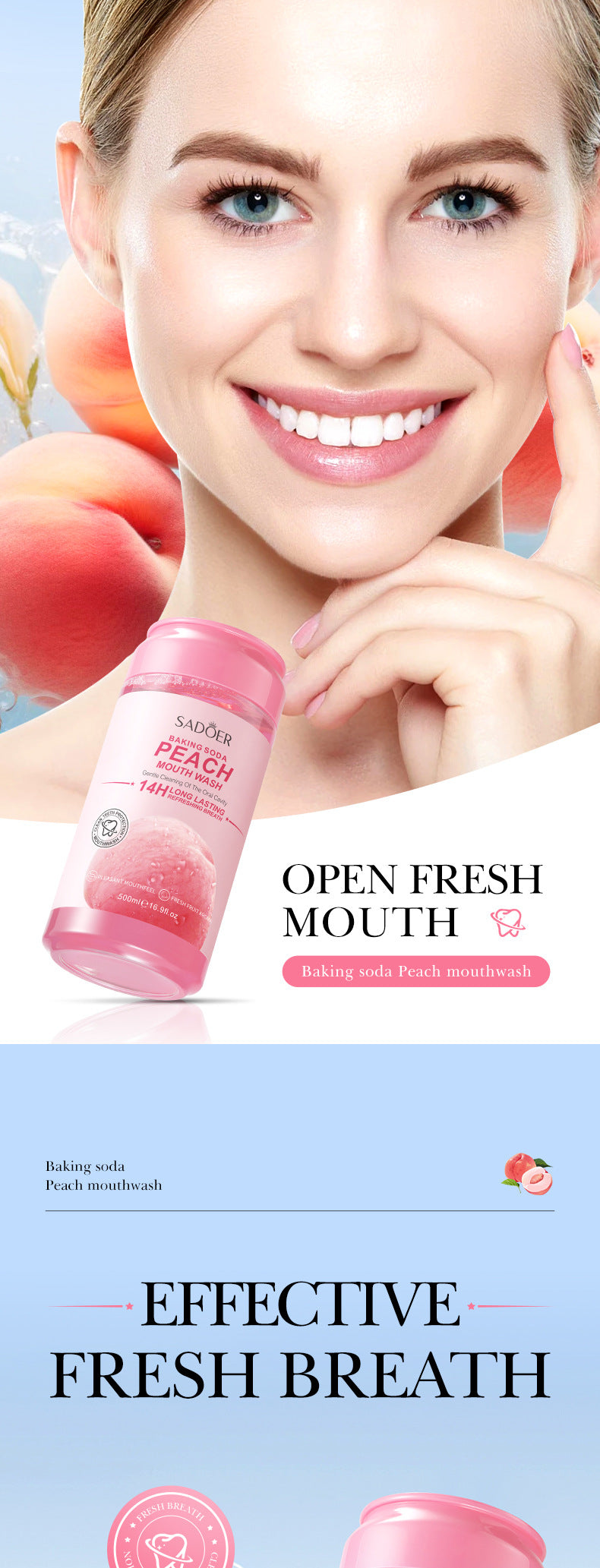 Fruit Mouthwash SADOER Fresh Orange Baking Soda Tooth Stain Remover Mouthwash Bottle Cross-Border Wholesale