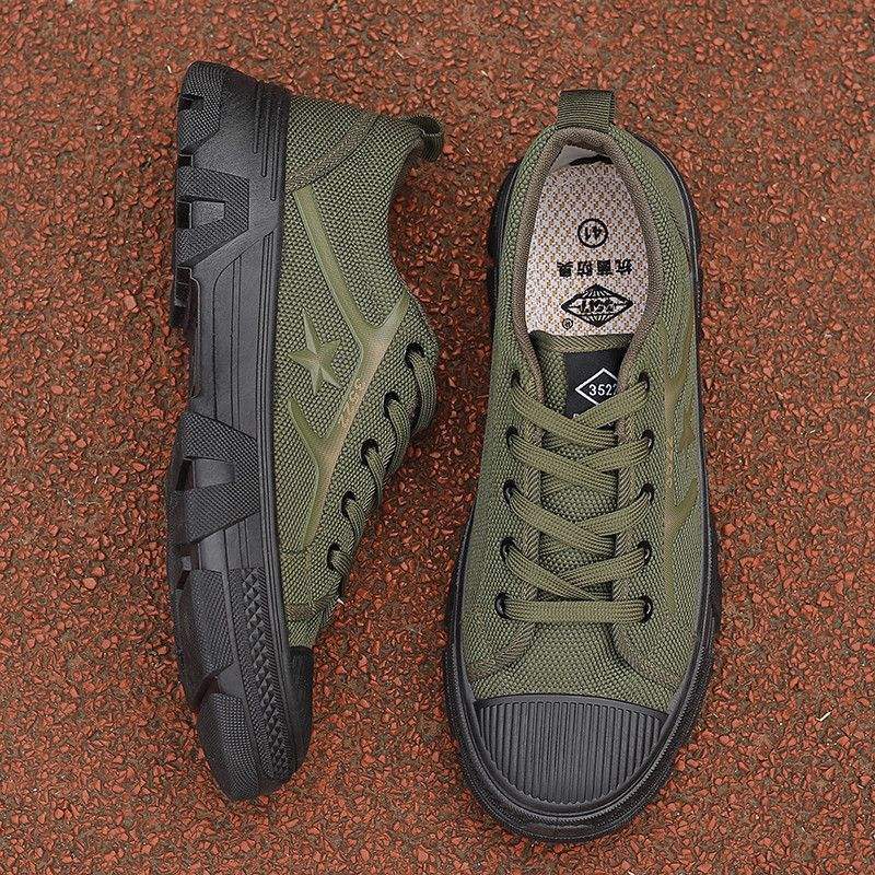 New Five-Star Liberation Shoes for Men, Non-Slip, Wear-Resistant, Suitable for Construction Sites, Military Training, Labor Protection, Low-Cut Canvas, Breathable, Odor-Resistant Rubber Shoes