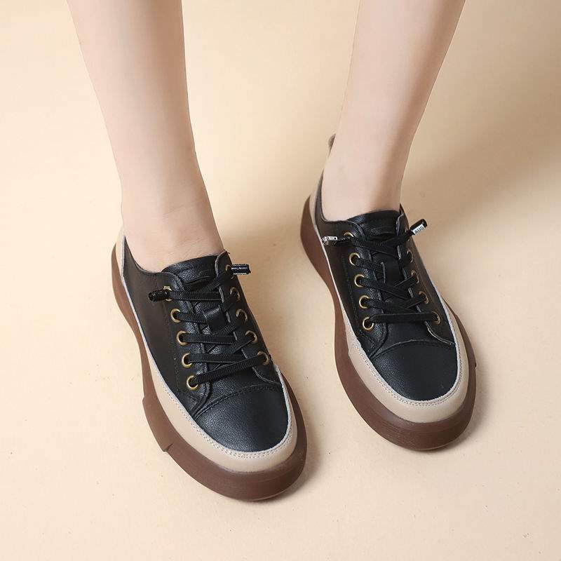 British style thick-soled color-blocking simple sneakers for women2025New Korean Style Simple Non-Slip Loafers for Women Retro Chic