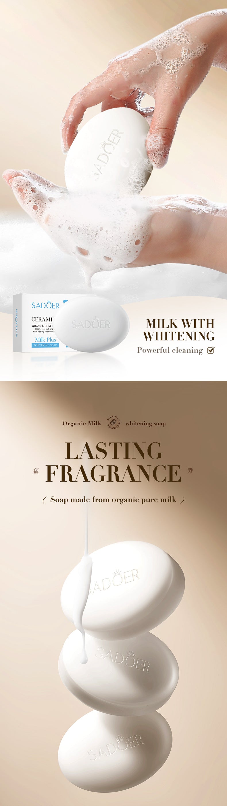 Milk Moisturizing Soap100g SADOER Universal Handmade Soap for Body Cleansing Cross-Border Wholesale