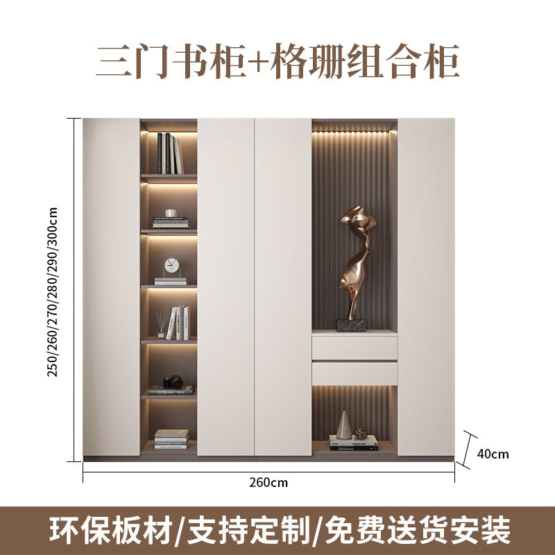 Heightened Solid Wood Bookcase with Glass Doors, Floor-standing Home-use Six-door Bookcase, High-end Storage Cabinet for Home Bedroom and Study Room