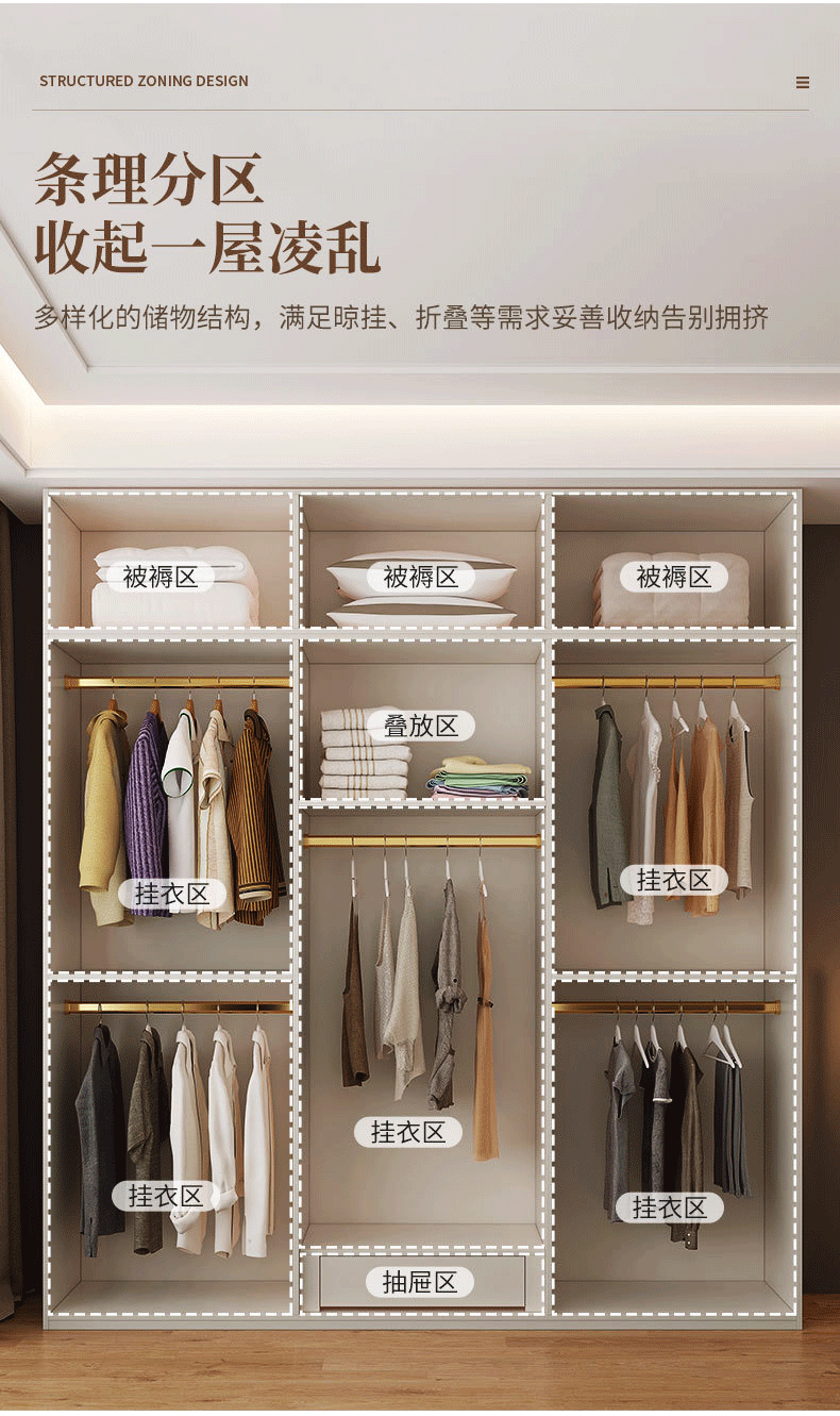 Glass Door Wardrobe with Lights, Solid Wood, Home Bedroom, Modern Simple European Pine Board, Cream Color, Skin Feel Storage, Large Wardrobe