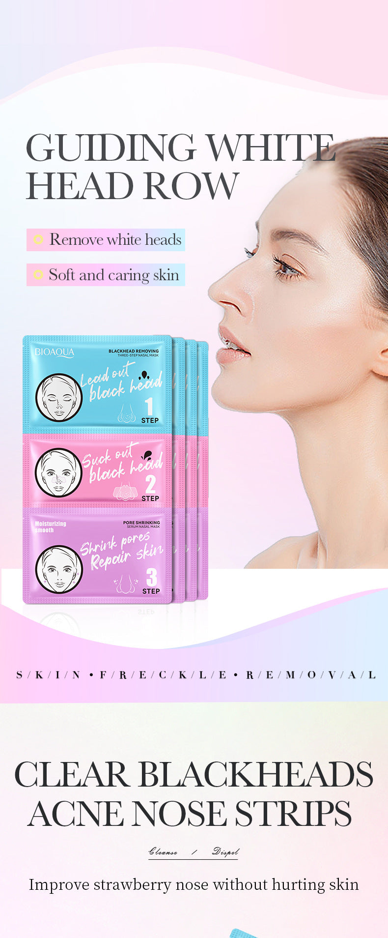 Three-Step Blackhead Removal Nose Strips BIOAOUA Clean Pores T District Nursing Set Cross-Border Wholesale
