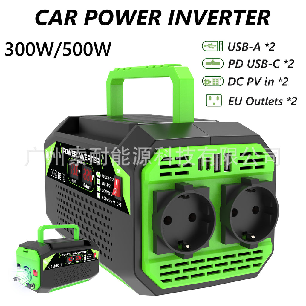 European Standard Socket Car Inverter300W/500W12V Turn220V/230V With dual display/USB/Type-C