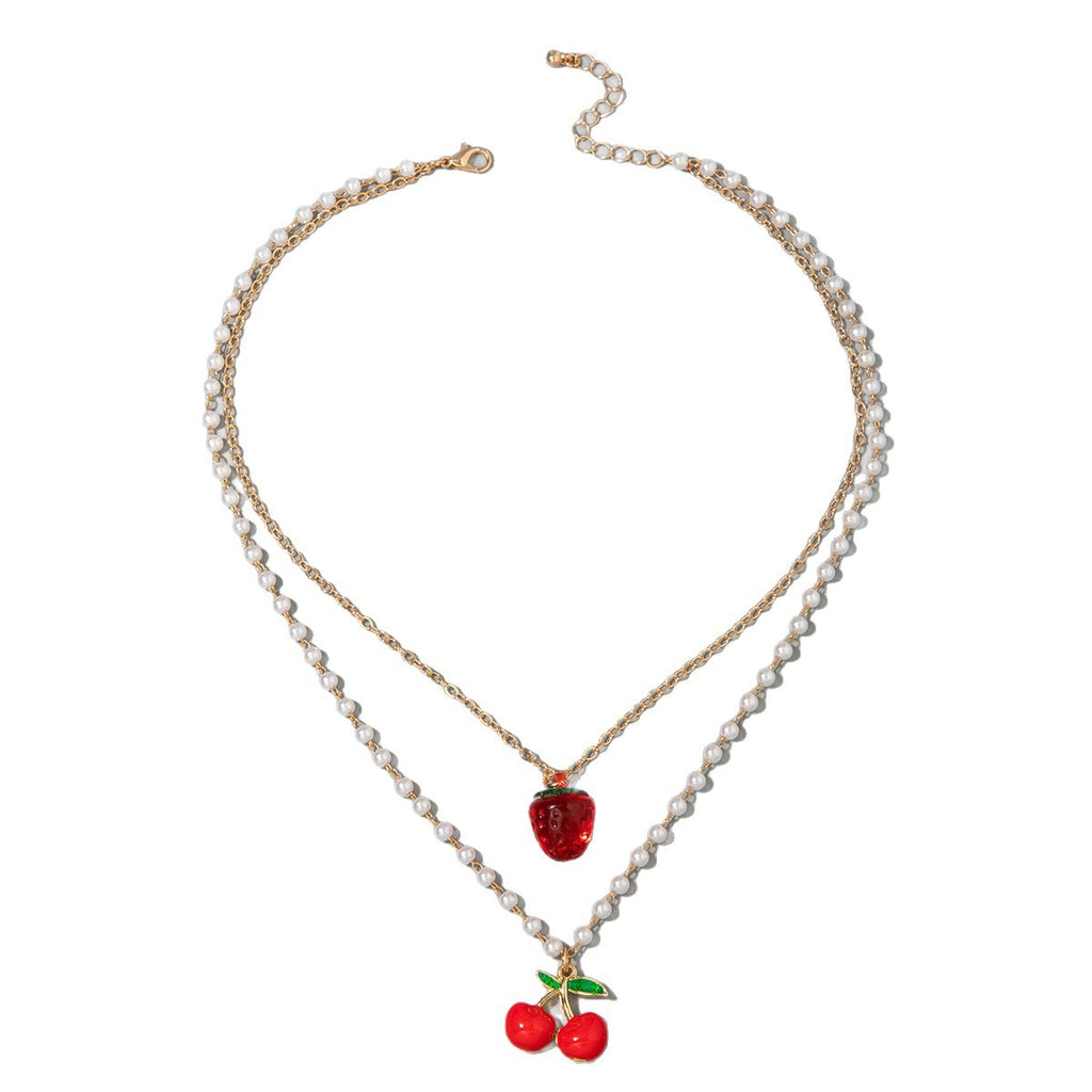 European and American Style Jewelry Light Luxury Imitation Pearl Cherry Necklace High-End Versatile Grass Multi-Layer Stacking Necklace Wholesale
