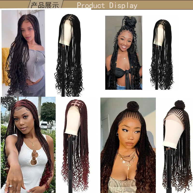 Cross-Border Crochet Hair Wig Three-Strand Braid Tail Flower Braided Braid Curly Dreadlock Hair Extensions Box Braids Full Lace