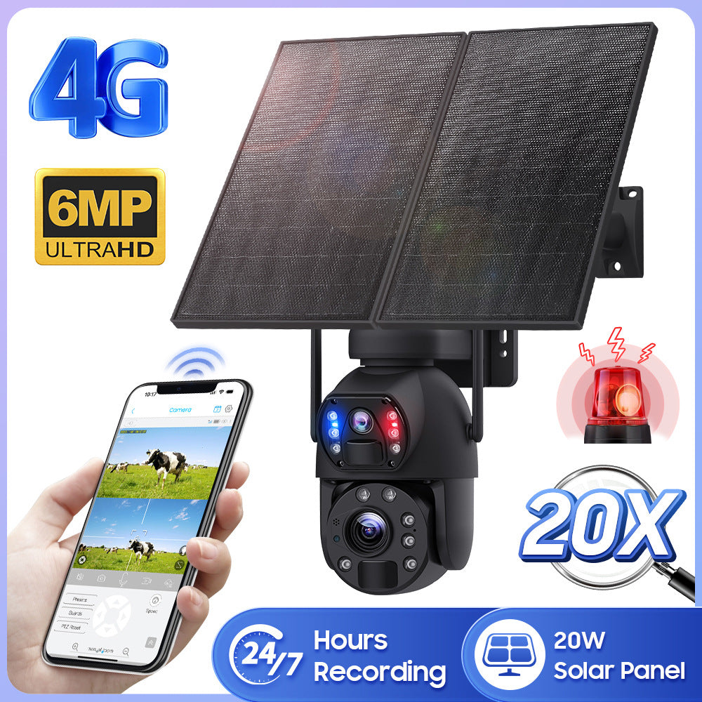 Dual Lens Dual Screen20Zoom7*24Solar Energy20W Hd600MP Metal Housing for Surveillance Camera