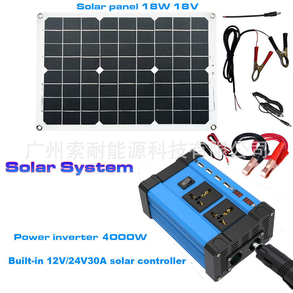Triumph300W/500W Solar Energy Kit System：12V Inverter+30A Controller+18W Solar Panel