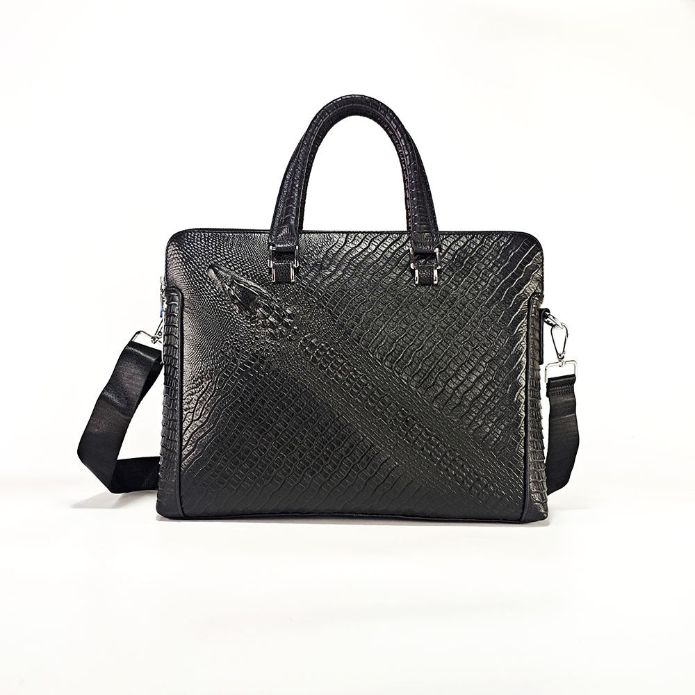 Fengeluoer Fingerprint Lock Bag Genuine Leather Men's Business Briefcase High-end Crocodile Pattern Top Layer Cowhide Handbag