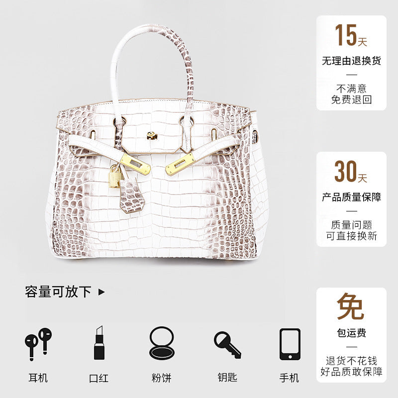 European and American New Style Platinum Bag Crocodile Pattern Women Genuine Leather High-end Fashion Women's Bag Single Shoulder Crossbody Large Capacity Handbag